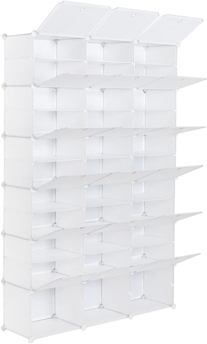 12 Tier Portable Shoe Rack Organizer, 72 Pair Covered Shoe Storage Shelves Rack,36 Grids Expandable Shelf Storage Cabinet Stand for Heels,Boots,Slippers,Perfect for Entryway,Hallway (White)