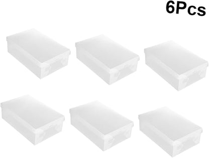 VICASKY 6pcs Large White Flip-top Shoes Storage Boxes 33x20x12cm Plastic Shoe Organizers Dustproof Containers for Home Closet Storage