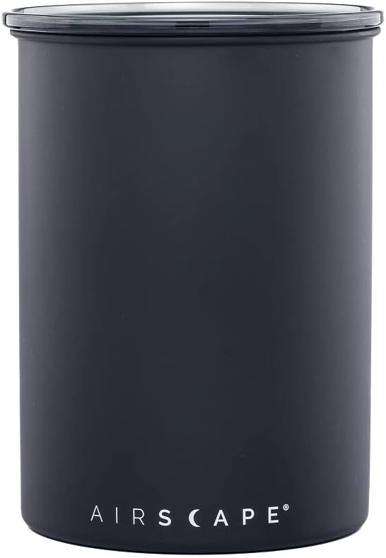AirScape Planetary Design Stainless Steel Coffee Canister | Food Storage Container | US Patented Inner Plunger Lid REMOVES Excess Oxygen | Don't Buy airtight, Buy AIR-Less | (Medium, Matte Black)