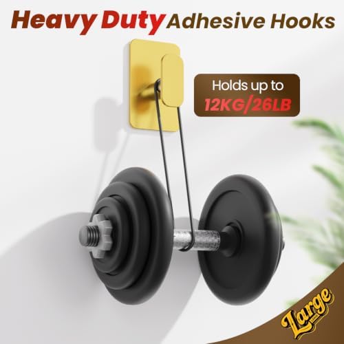 6 Pack Large Heavy Duty Wall Hooks - 26lb Max, Stainless Steel Adhesive Towel Hooks for Hanging Towel, Coat, Robe, Hat, Sticky Towel Holder for Wall Mount in Bathroom, Shower, Kitchen - Gold - Image 5