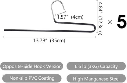 SHIMOYAMA Space Saving Pant Hangers, 5 Pack, Semi-Open Trouser Hanger for Jeans & Pants, Single Rod Closet Organizer for Slacks, Khakis (Black)