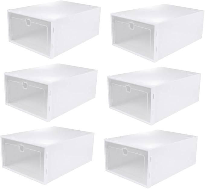 6pcs Transparent Shoe Storage Box Material Drawer Type Organizer for High Heels Sneakers and Boots for Entryway and Closet Storage