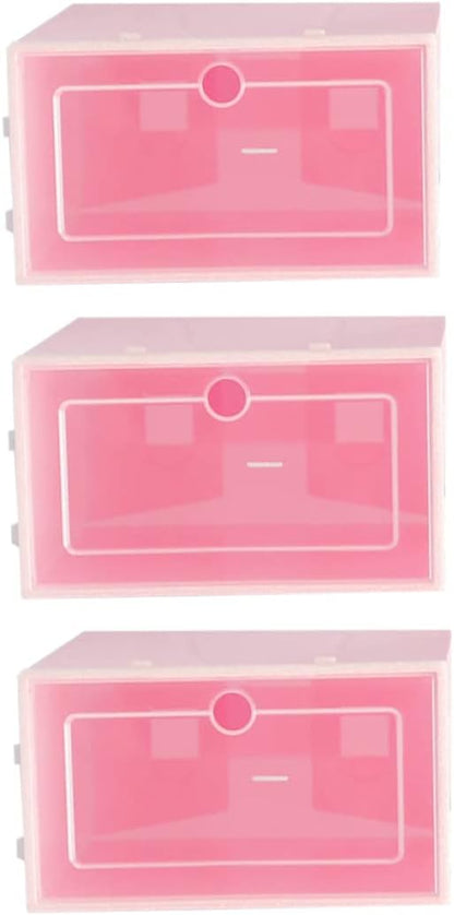 6pcs Transparent Stackable Shoe Box Thickened Plastic Storage Container for Shoes Large Pink for Organizing Closets and Entryways