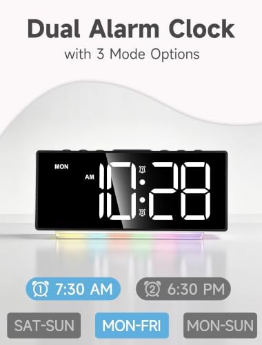 Cadmos Digital Alarm Clock - Extra Loud for Heavy Sleepers Adults Teens Kids, Rainbow Bedside Clock for Bedrooms, Large Display, 7 Color Night Light, Weekday & Weekend, 12/24h (Black+Dynamic) - Image 5