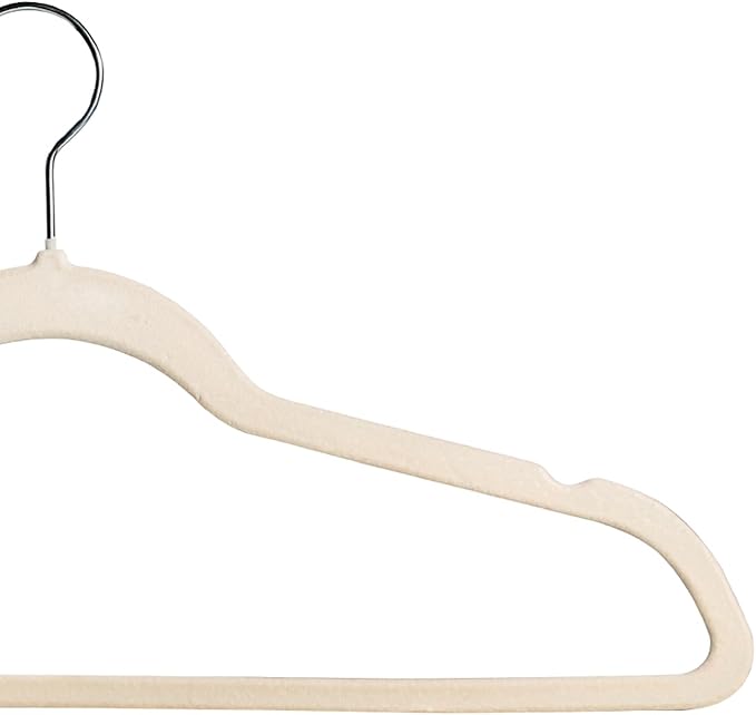 Premium Velvet Hangers 50 Pack, Non-Slip Suit Clothes Hangers, 360 Degree Swivel Hooks and Slim Profile to Maximize Closet Space Beige/Silver
