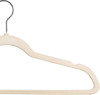 Premium Velvet Hangers 50 Pack, Non-Slip Suit Clothes Hangers, 360 Degree Swivel Hooks and Slim Profile to Maximize Closet Space Beige/Silver