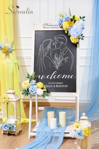 Serwalin Artificial Blue & Yellow Flowers, Silk Fake Flowers for Wedding - Image 4