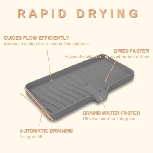 Silicone Soap Dish with Drainer | Quick-Dry Holder for Sponge, Dispenser, Scrubber, Bottle and Cup | for Kitchen, Shower and Bathroom (Grey, Large, 1 Pack)