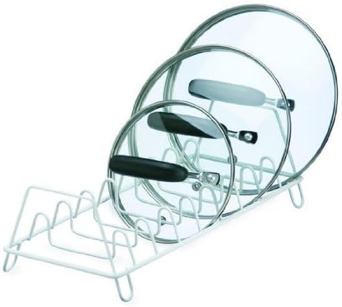 Rocky Mountain Goods Lid Rack for Pots and Pans - Kitchen Lid Rack Organizer - Holds up to 8 Lids - White Rustproof finish - Rubberized grip feet