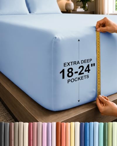 CGK Extra Deep Cal King Single Fitted Sheet Only - Sky Blue by CGKUnlimited