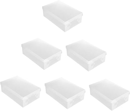 PRETYZOOM 6pcs Shoe Storage Boxes with Flip-top Lids Large 33x20x12cm White Plastic Shoe Containers for Home Dustproof Organization