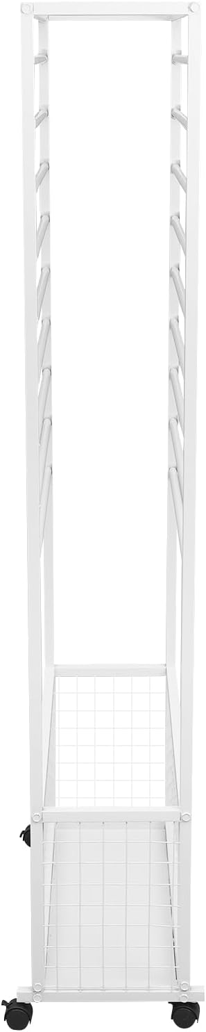 20-Tier Double-Sided Ribbon Holder Organizer Rack with Storage Basket & Wheels, Multifunctional Flower Wrapping Paper Display Stand for Craft Rooms, Flower Shops (White, 26.38''W x 12.6''D x 59.06''H)