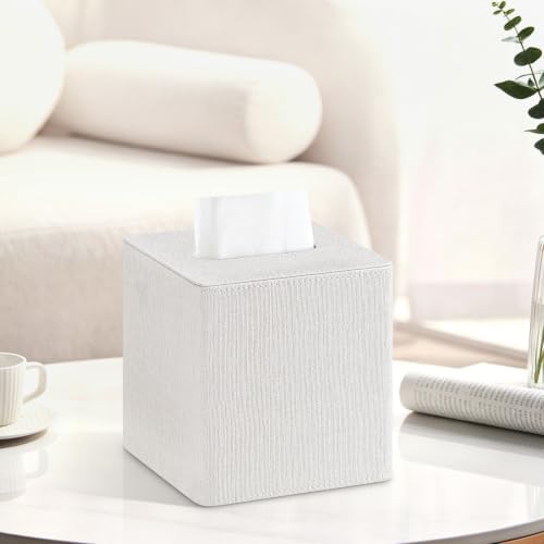 PU Leather Square Tissue Box Cover Tissue Box Holder Cube (Linen) - Image 2