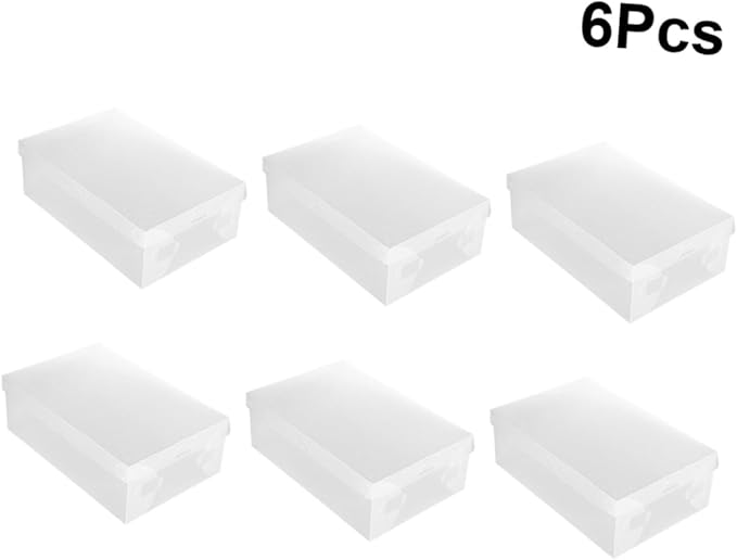 PRETYZOOM 6pcs Shoe Storage Boxes with Flip-top Lids Large 33x20x12cm White Plastic Shoe Containers for Home Dustproof Organization