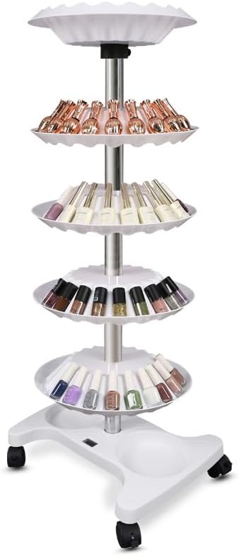 Nail Polish Trolley Display Stand, 5 Tiers Freestanding Nail Polish Spinning Rack with Wheels for Nail Salons, Home, Hold up 120 bottles, White