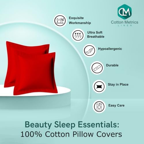 2 Pack Euro Pillow Shams 28x28 – 600 Thread Count 100% Organic Cotton Red Square Pillow Covers with 2 Inch Flange, Soft & Smooth Premium Hotel-Quality Pillowcases Set of 2 - Image 2