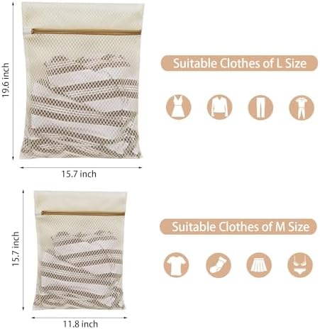 6Pcs Durable Honeycomb Mesh Laundry Bags for Delicates (3L 3M) Beige - Image 2