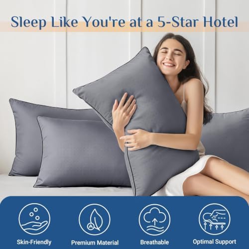 JOLLYVOGUE Grey Pillows Standard Size Set of 4, Washable Supportive Firm Full Size Bed Pillows with Oeko-Tex Certified Down Alternative Fill, Luxury Hotel Quality for Side, Back and Stomach Sleepers - Image 2