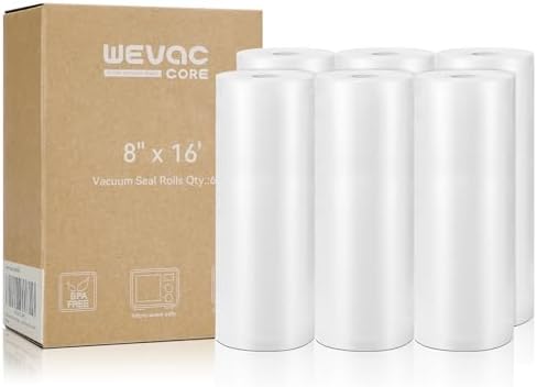 Wevac Vacuum Sealer Bags for Food 8x16 6 Rolls, Fit Food Saver Machines by Wevac