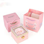 Magic Flip Jewelry Carousel with Heart Button Surprise, Rotating Transparent Gift Box - Bear Cake or Flower Design Organizer for Necklaces & Rings, Birthday Mothers Day Gifts for Women (Pink Flower)