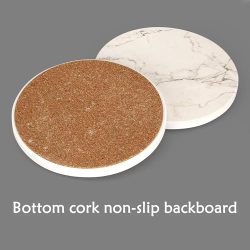 4inch Round White Marble Coaster with Gold Storage Rack 6pcs - Image 5