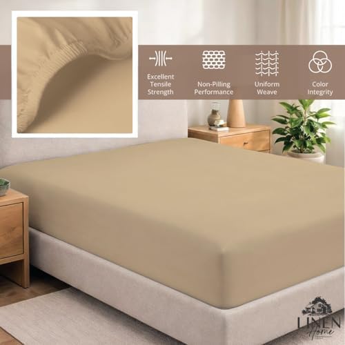 Linen Home 100% Cotton Percale Twin Size Fitted Sheet only, Light Taupe - Image 5