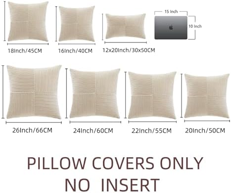 Fancy Homi 2 Packs Tan Samll Decorative Throw Pillow Covers 14x14 Inch with for Couch Bed Sofa, Rustic Farmhouse Boho Home Decor, Soft Corss Patchwork Corduroy Square Beige Cushion Case 35x35 cm - Image 6
