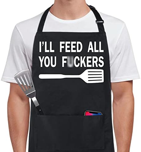 Xornis 100% Cotton Funny Apron with 2 Pockets for Men Women BBQ Grilling Adjustable Bib Black Aprons Gifts Cooking Kitchen by Xornis