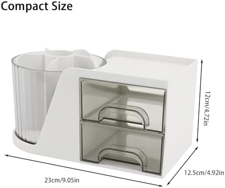 Desk Organizer with Rotating Pencil Pen Holder and 2 Small Drawers, Desk Caddy for Office Workspace Organization and Storage (White) - Image 3