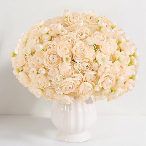 U'Artlines Mini Ranunculus Artificial Flowers Bouquet 20 PCS Creamy by UArtlines
