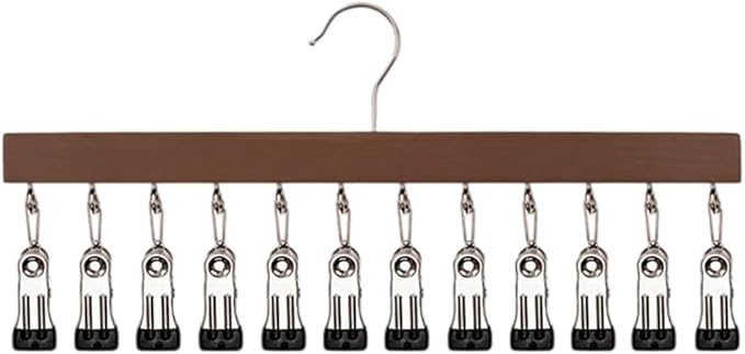 Closet Organizer with 12 Clips, 2026 New Upgraded Space Saving Hanger with 360° Rotating Metal Clips Silicone Lining for Scarves, Pants, Skirts, Towels (Vintage, 1 PCS)