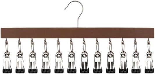 Closet Organizer with 12 Clips, 2026 New Upgraded Space Saving Hanger with 360° Rotating Metal Clips Silicone Lining for Scarves, Pants, Skirts, Towels (Vintage, 1 PCS)