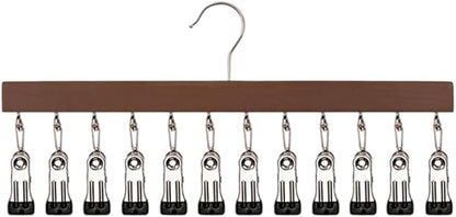 Closet Organizer with 10 Clips, Space Saving Hanging Closet Organizer, Space-Saving Hat Scarf Clothespins for Jeans Skirts Socks Pant Hangers with Clips (1, Dark-12 Clamps)