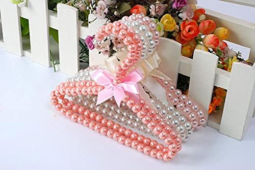 Zodensot 5 Pack Mini Pearl Baby Pets Small Clothes Hangers, Lovely Faux Pearl Beaded Elegant Garment Clothes Hangers with Ribbon Bowknot for Pet Dog Cat Baby Kids Children (Pink)