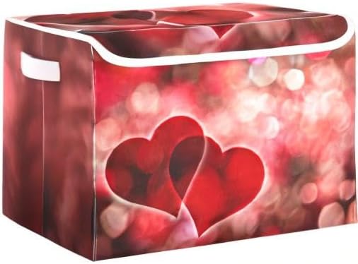 senya Valentines Baskets Collapsible Storage Bins with Lids, Hearts Bokeh Effect Storage Boxes Clothes Baskets for Organizing