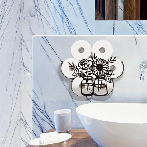 WADORN Sunflower Toilet Paper Holder, Metal Flower Vase Wall Mounted Toilet Paper Storage for Extra 8 Rolls Funny Toilets Papers Organizer Paper Roll Holder for Bathroom Home Office Décor - Image 3