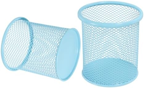 uxcell 2Pcs Mesh Pencil Holder, Metal Pen Cup Desk Organizer Makeup Brush Cup Holder for Home, Office, Classroom(Light Blue) by uxcell