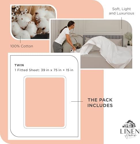 Linen Home 100% Cotton Percale Twin Size Fitted Sheet only Tropical Peach - Image 6