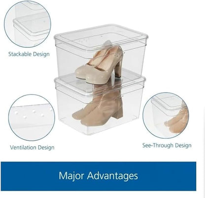 Mainstays Clear Glossy Plastic Extra Tall Closet Storage Shoe Organizer Box with Lid, Pack of 1, 10.5in W x 14.75in D x 8.25in H