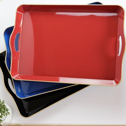 Spsyrine Large Red Decorative Tray, Elegant Plastic Serving Tray with Handles, Coffee Table Tray for Ottoman, Living Room, Home Decor 17.3"*11.8"*2" - Image 5