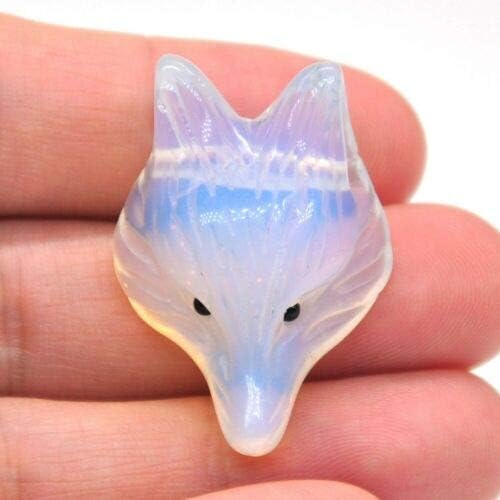 1.4'' Hand Carved Crystal Gemstone Fox Head for Necklace Pendant Bead (White opalite)
