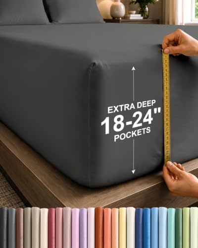CGK Extra Deep Twin XL Single Fitted Sheet Only - Charcoal by CGKUnlimited
