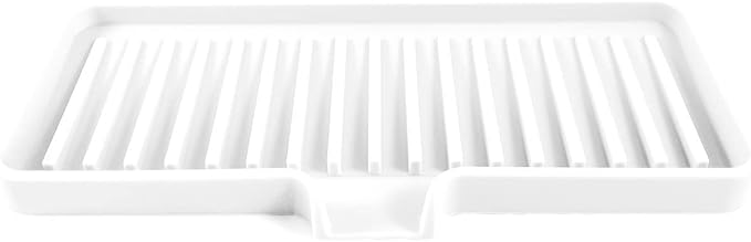 Silicone Soap Dish Tray and Sponge Holder with Drain Chute, Rectangular, Kitchen and Bathroom Sink Organizer (White, 9"x3.5")