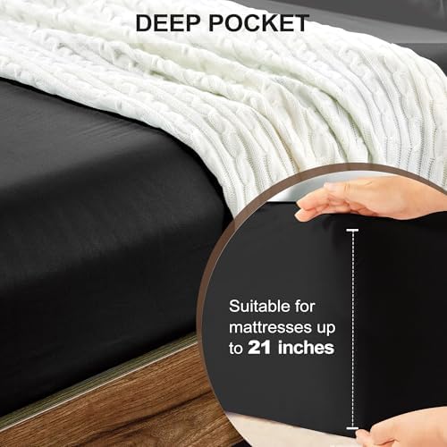 FreshCulture King Fitted Sheet Only - Hotel Quality Ultra Soft & Breathable Brushed Microfiber Fitted Sheet with 21 Inch Deep Pockets - Fits King Size Bed (Black) - Image 4