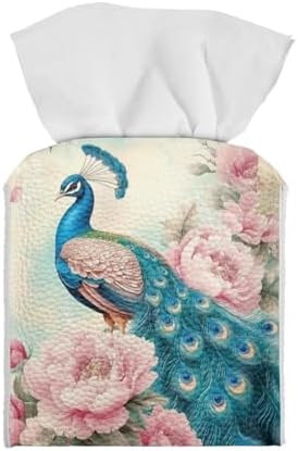 Peacock Tissue Box Cover Cube Leather Tissue Box Holder Waterproof Facial Paper Organizer 5x5x5 inch Mordern Home Decor Accessories for Bedroom Living Room - Image 2
