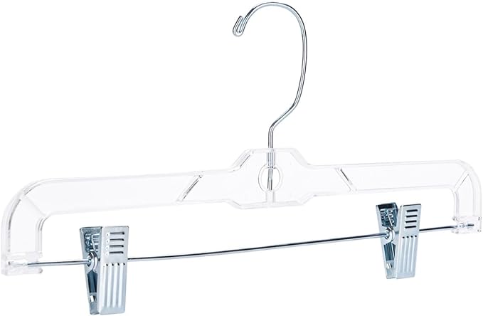 SSWBasics 14 Inch Clear Plastic Skirt Hangers and Pants Hangers with Clips - Pack of 20 Durable Hangers with Clips for Skirts and Pants