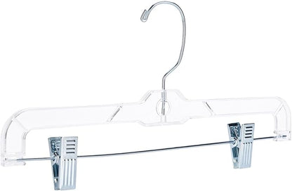 SSWBasics 14 Inch Clear Plastic Skirt Hangers and Pants Hangers with Clips - Pack of 20 Durable Hangers with Clips for Skirts and Pants
