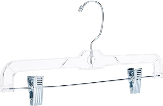 SSWBasics 14 Inch Clear Plastic Skirt Hangers and Pants Hangers with Clips - Pack of 20 Durable Hangers with Clips for Skirts and Pants