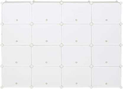Shoe Rack Organizer, 16 Cube 8 Tier Covered Shoe Storage Cabinet 64 Pairs Freestanding DIY Shoe Shelves Plastic Shoes Rack for Closet Entryway Hallway Bedroom (White3)