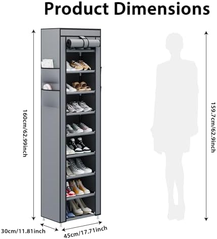 Calmootey 9-Tier Shoe Rack Organizer with Dust Cover for Bedroom, Entryway - Image 3
